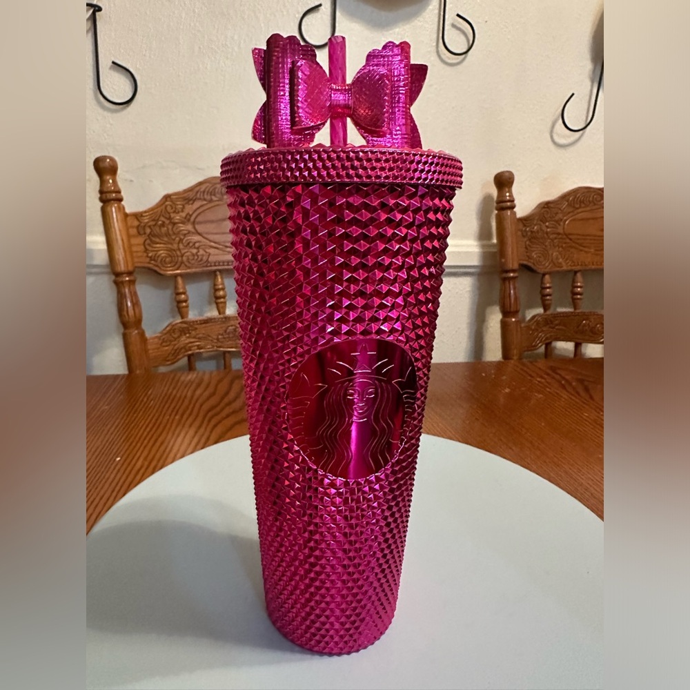 Starbucks chrome pink studded 24 ounce cold Tumblr